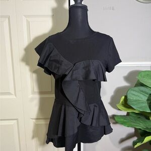 White House Black Market Elegant Black Ruffle Top